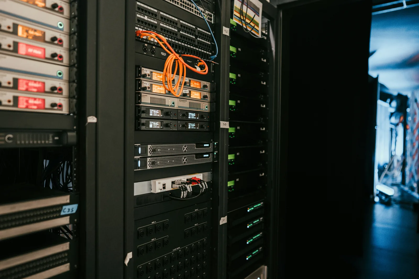 Server racks and network infrastructure in a data centre